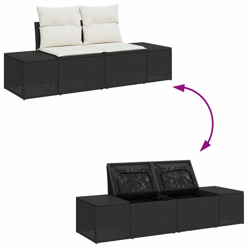 Conjunto de Sofá de Jardim com almofada 7 pcs Preto e creme