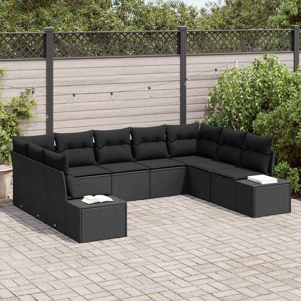 Conjunto de Sofá de Jardim 9 pcs Preto 289 x 209 x 85 cm