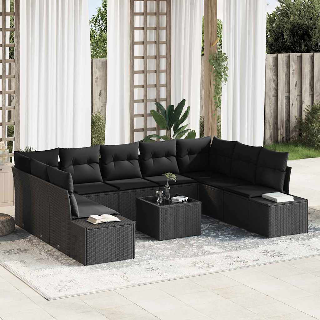 Conjunto de Sofá de Jardim 10 pcs Preto 289 x 209 x 85 cm