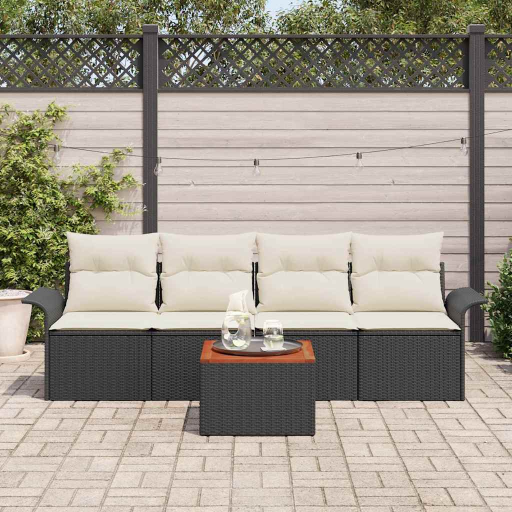 Conjunto de Sofá de Jardim 5 pcs Preto e Creme 55 x 55 x 37 cm