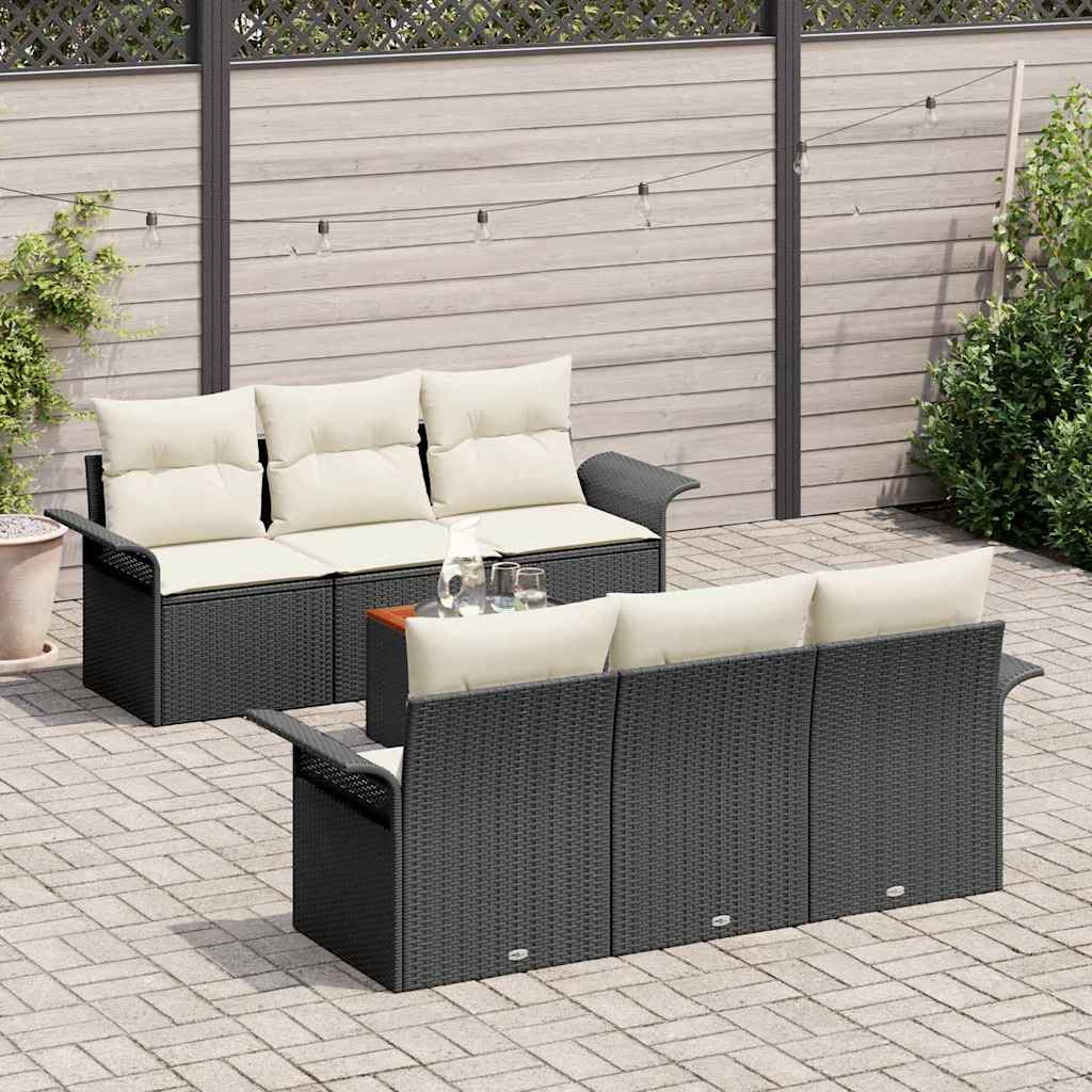 Conjunto de Sofá de Jardim 7 pcs Preto e Creme 55 x 55 x 37 cm