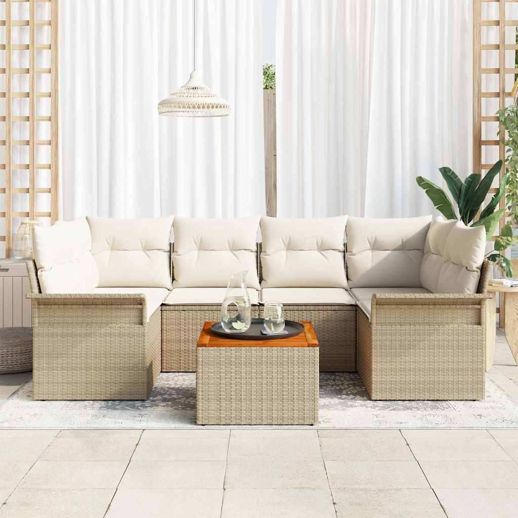 Conjunto de Sofá de Jardim 7 pcs Bege e Creme 55 x 55 x 37 cm