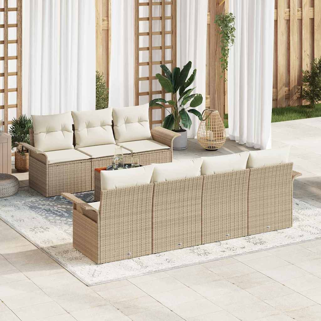 Conjunto de Sofá de Jardim 8 pcs Bege e Creme 55 x 55 x 37 cm