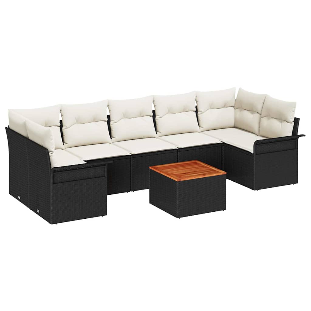 Conjunto de Sofá de Jardim 8 pcs Preto e Creme 55 x 55 x 37 cm