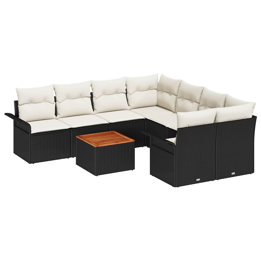 Conjunto de Sofá de Jardim 9 pcs Preto e Creme 55 x 55 x 37 cm