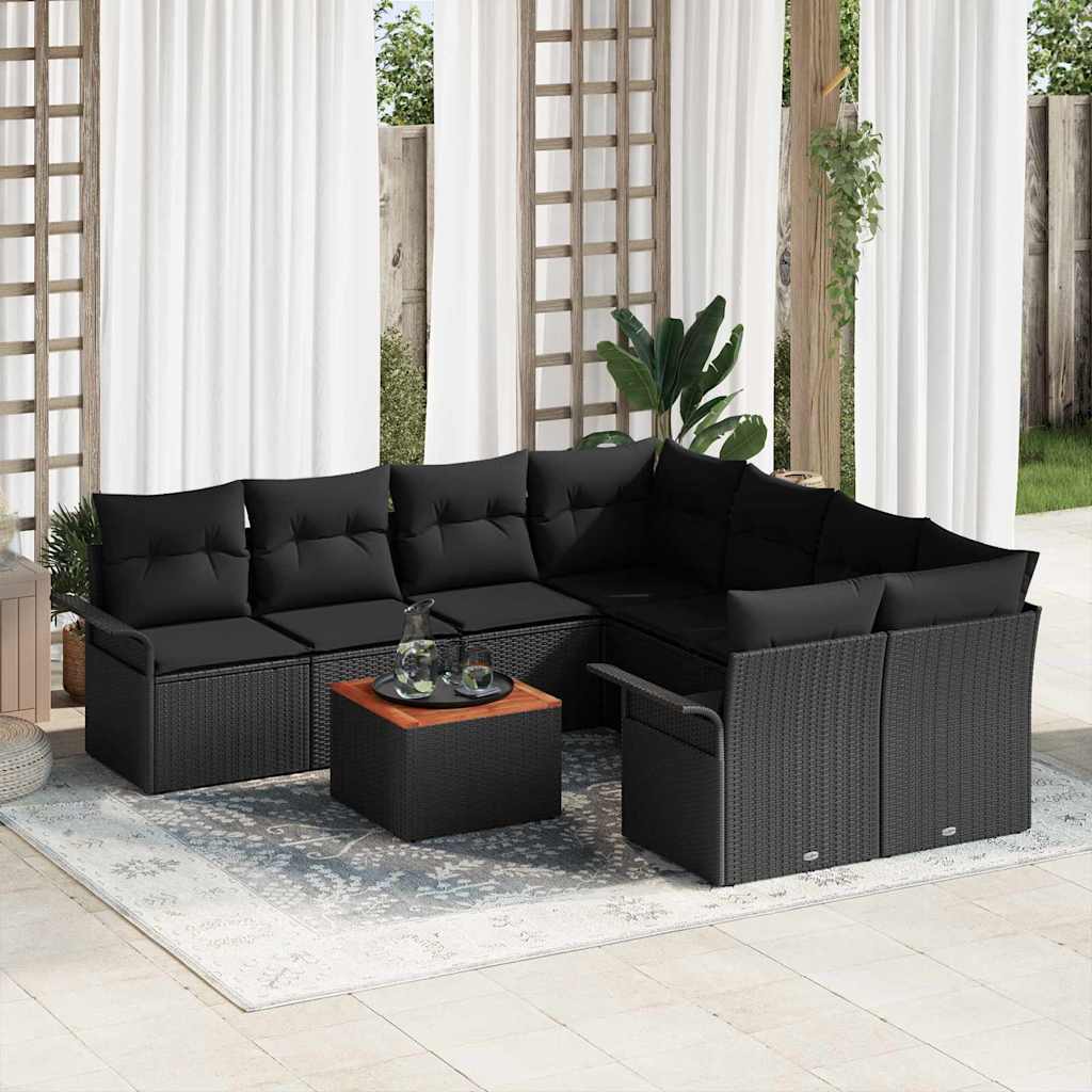 Conjunto de Sofá de Jardim Manual 9 pcs Preto 55 x 55 x 37 cm