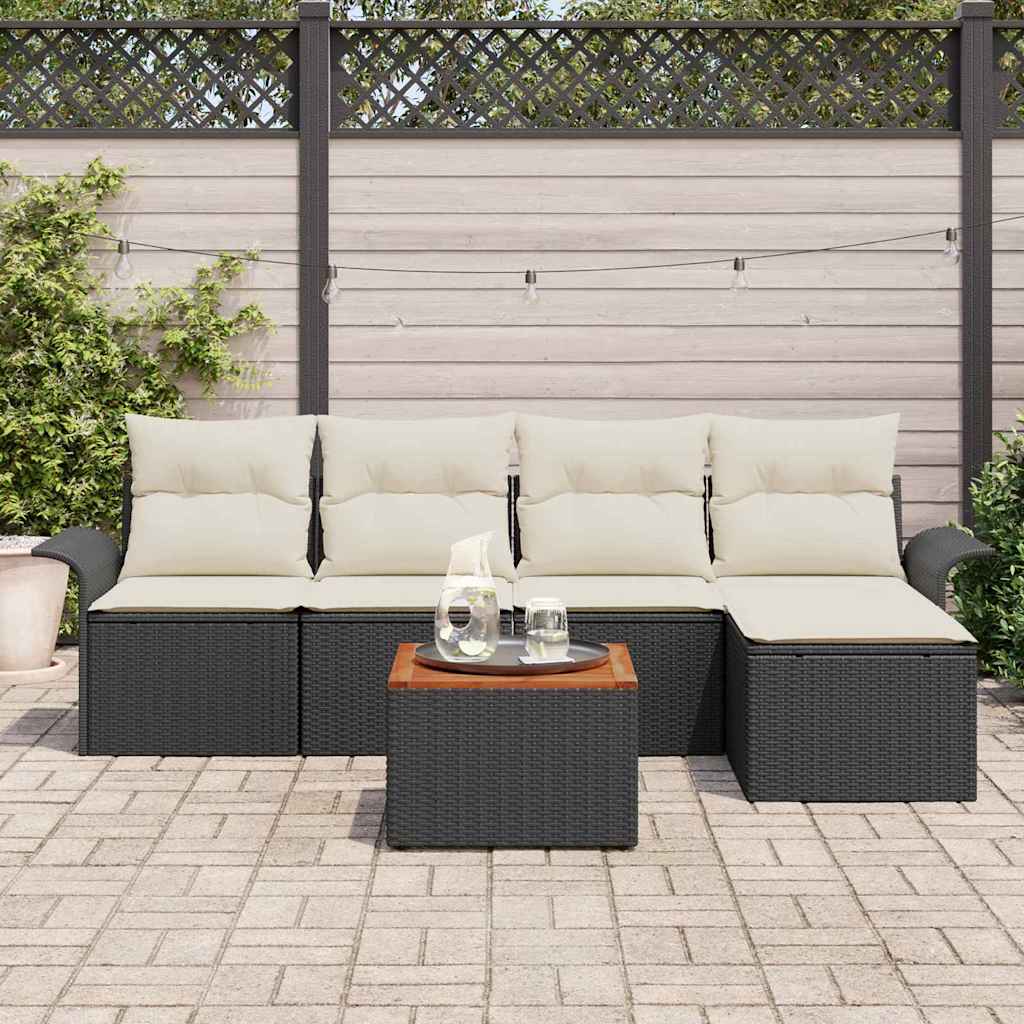 Conjunto de Sofá de Jardim com almofada 6 pcs Preto e Creme