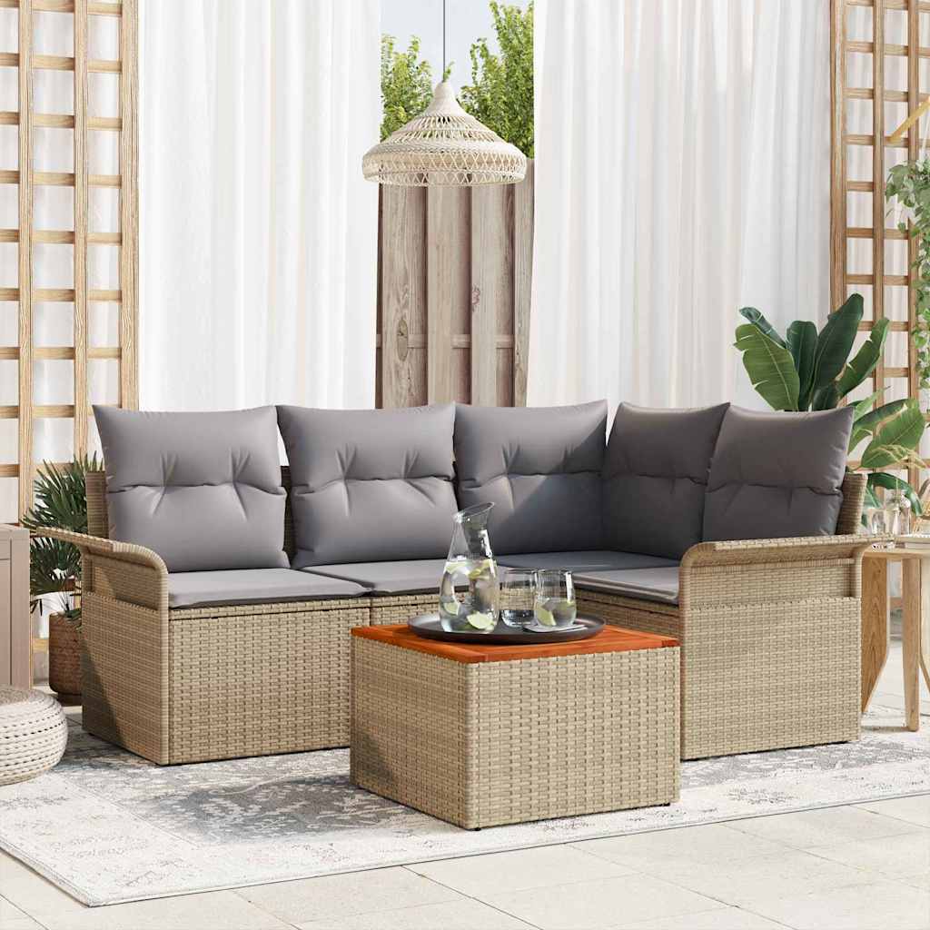 Conjunto de Sofá de Jardim Manual 5 pcs Bege e Cinza Claro
