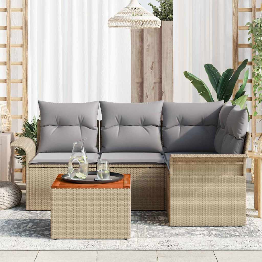 Conjunto de Sofá de Jardim Manual 5 pcs Bege e Cinza Claro