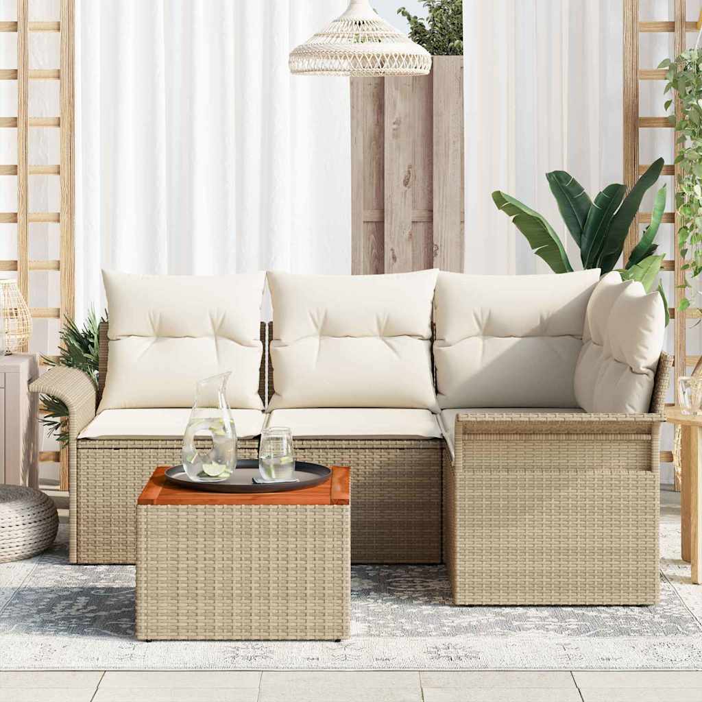 Conjunto de Sofá de Jardim 5 pcs Bege e Creme 55 x 55 x 37 cm