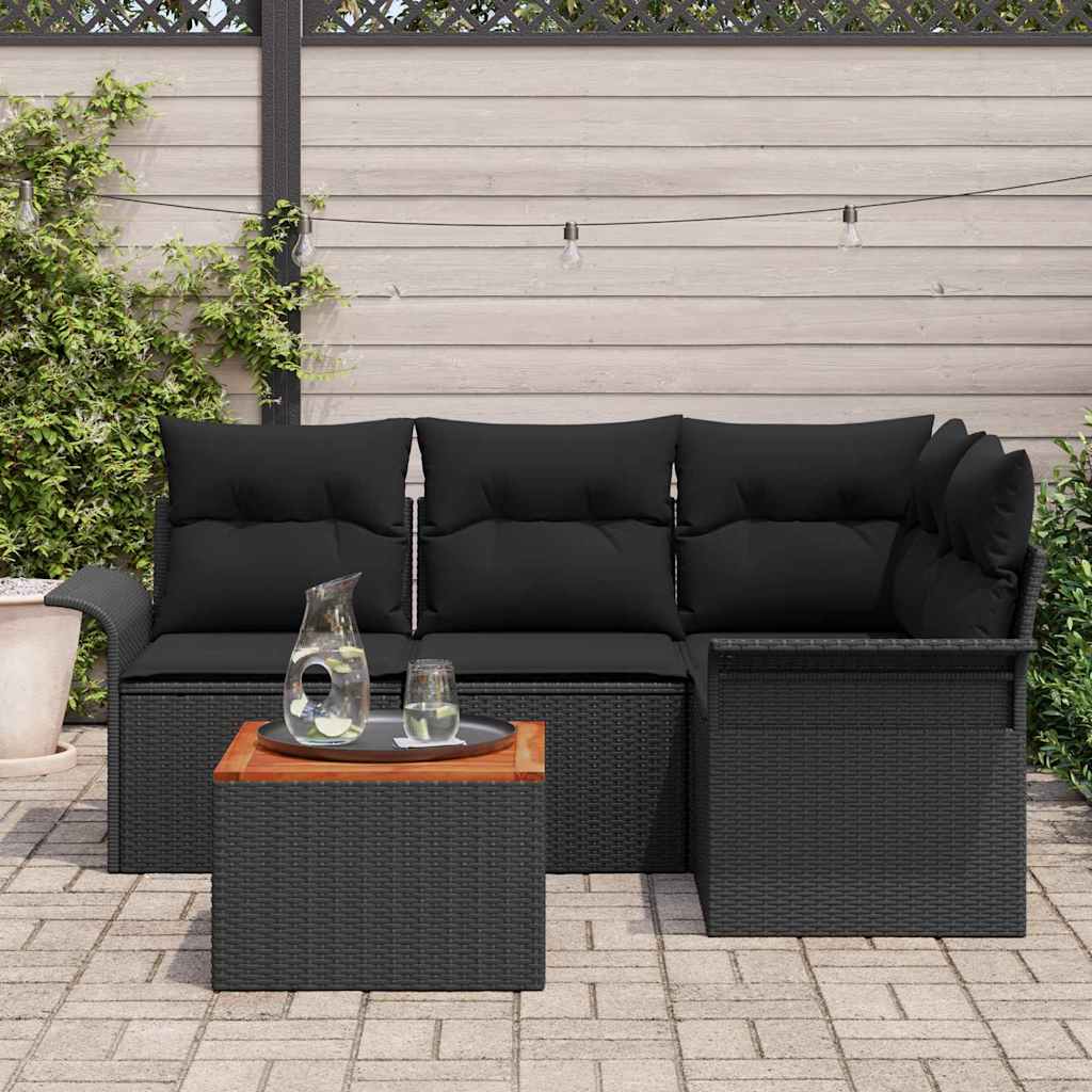 Conjunto de Sofá de Jardim Manual 5 pcs Preto 55 x 55 x 37 cm