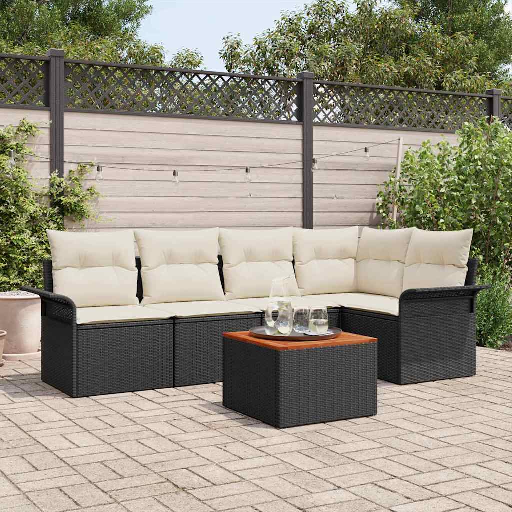Conjunto de Sofá de Jardim 6 pcs Preto e Creme 55 x 55 x 37 cm