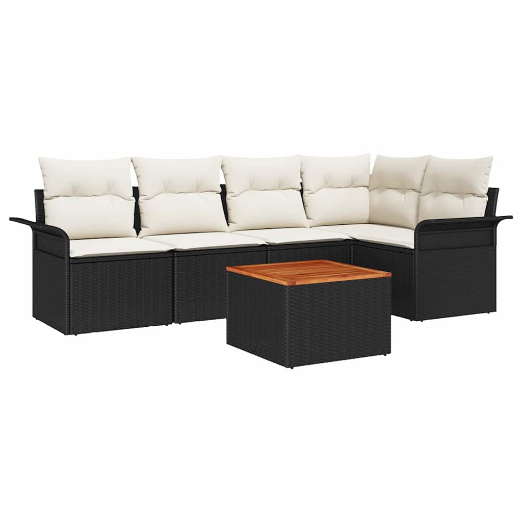 Conjunto de Sofá de Jardim 6 pcs Preto e Creme 55 x 55 x 37 cm