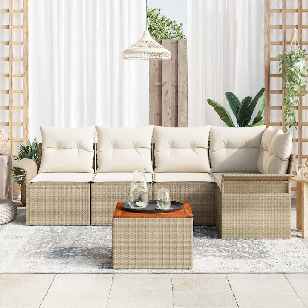 Conjunto de Sofá de Jardim 6 pcs Bege e Creme 55 x 55 x 37 cm