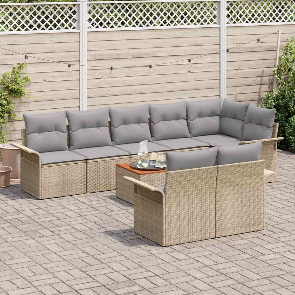 Conjunto de Sofá de Jardim Manual 9 pcs Bege e Cinza Claro