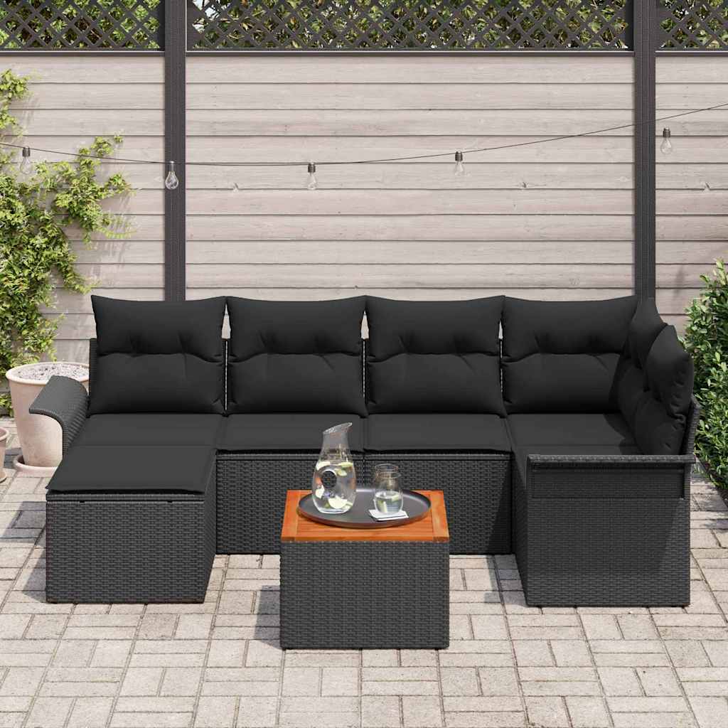 Conjunto de Sofá de Jardim com almofada 7 pcs Preto