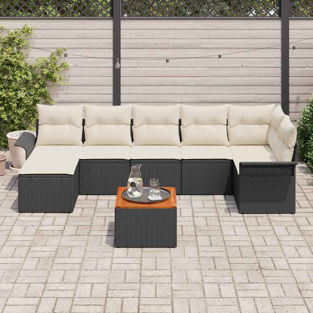 Conjunto de Sofá de Jardim com almofada 8 pcs Preto e Creme