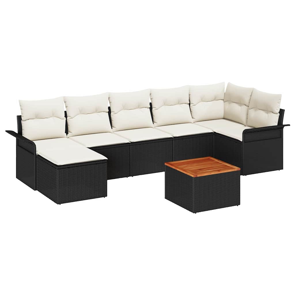 Conjunto de Sofá de Jardim com almofada 8 pcs Preto e Creme