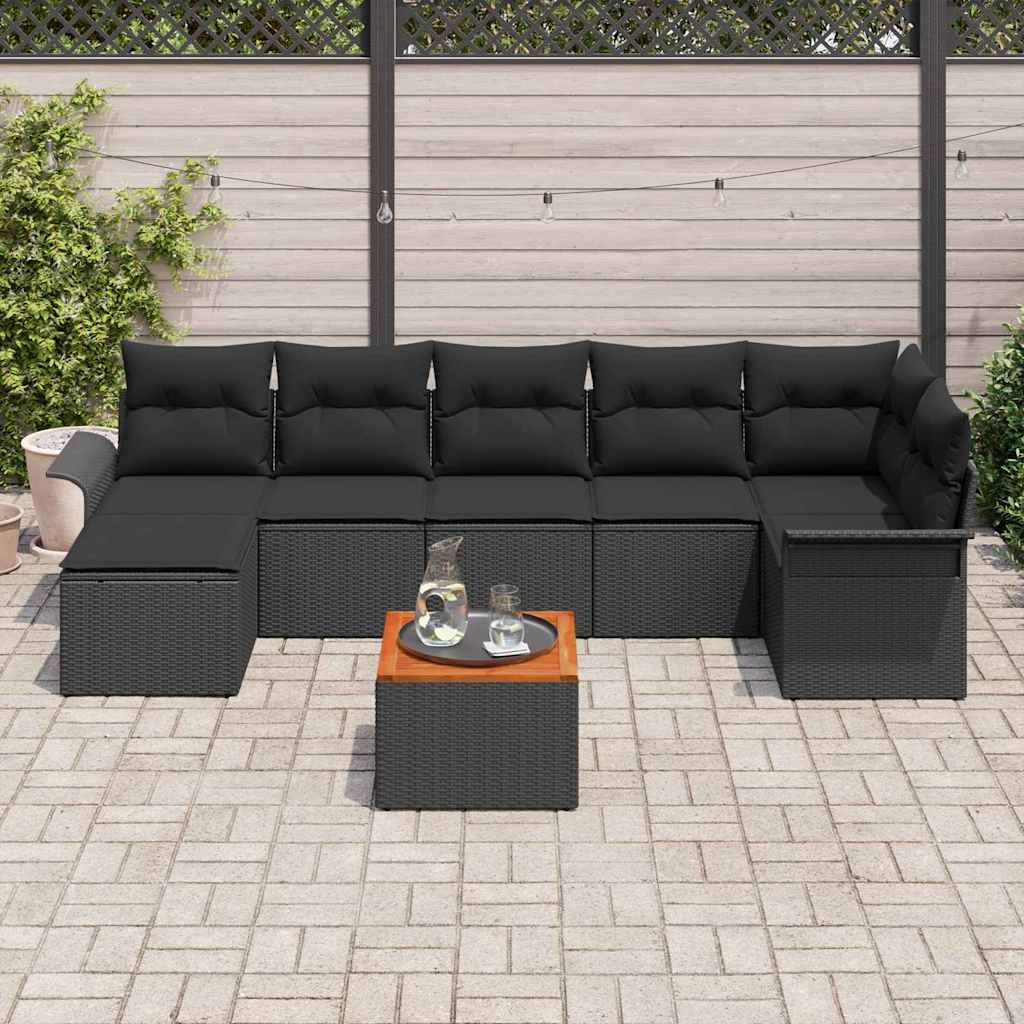 Conjunto de Sofá de Jardim com almofada 8 pcs Preto
