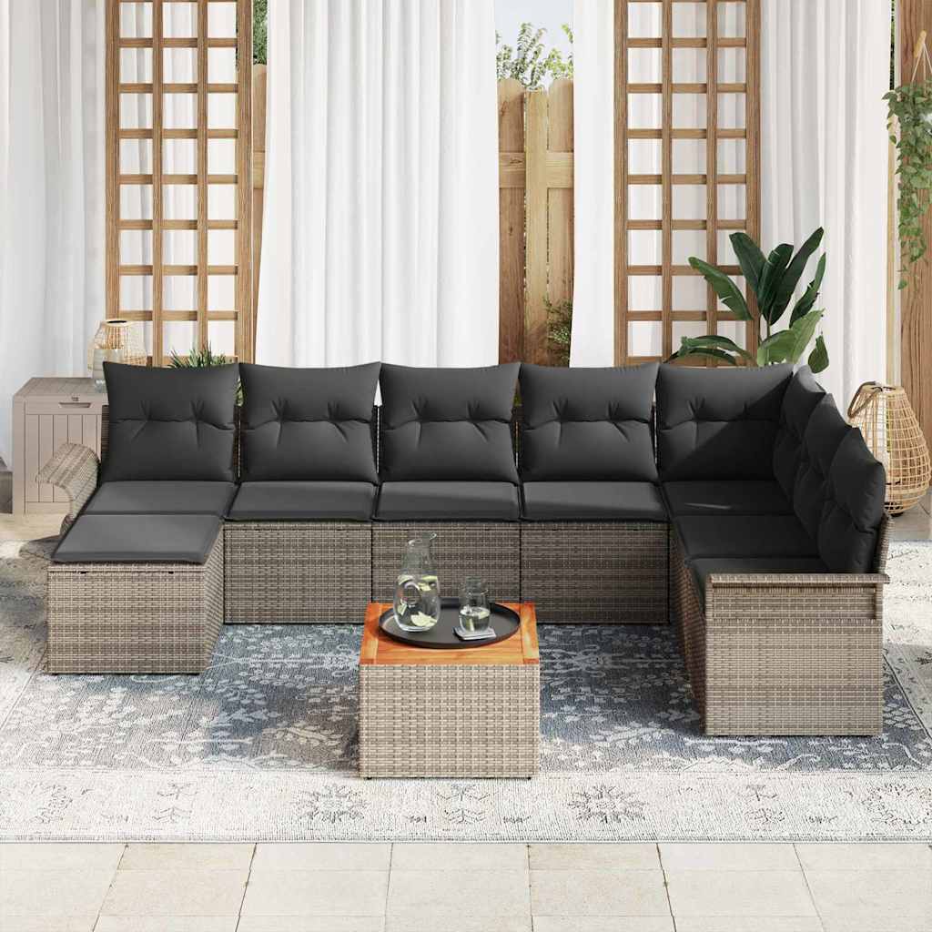 Conjunto de Sofá de Jardim com almofada 9 pcs Cinzeto