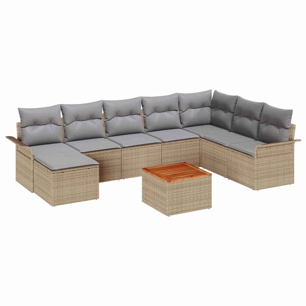 Conjunto de Sofá de Jardim 9 pcs Bege e Cinza Claro