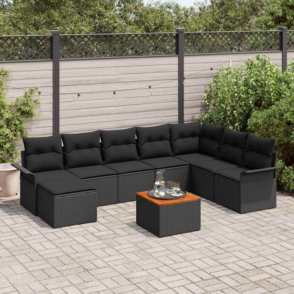 Conjunto de Sofá de Jardim com almofada 9 pcs Preto