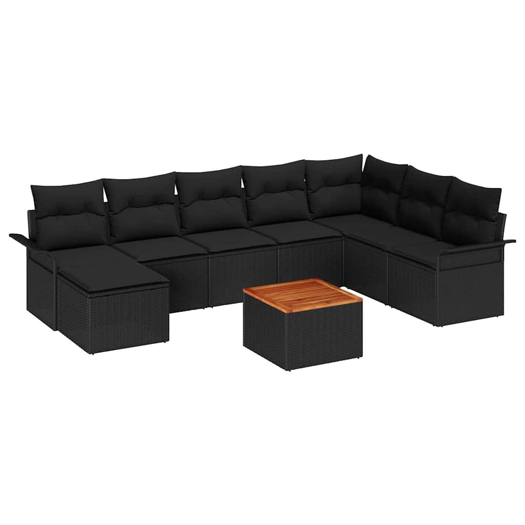 Conjunto de Sofá de Jardim com almofada 9 pcs Preto