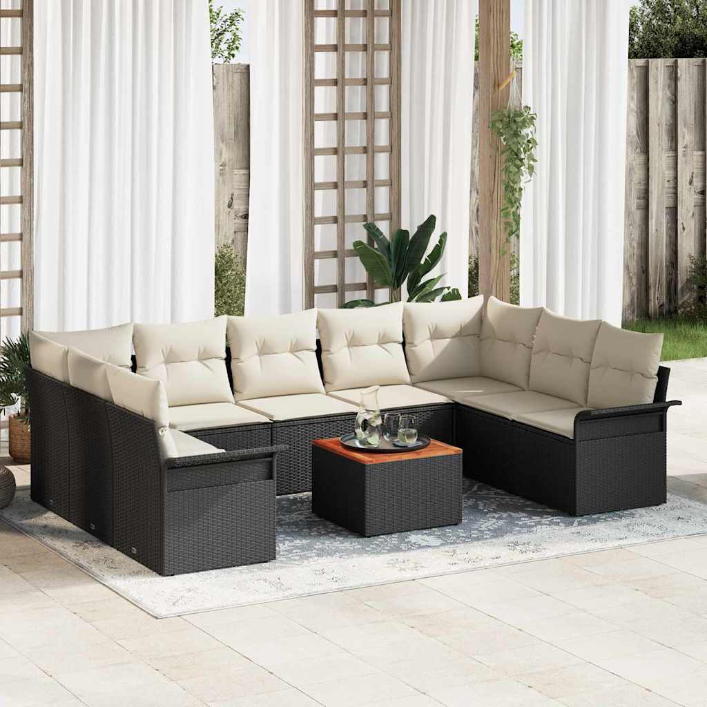 Conjunto de Sofá de Jardim 10 pcs Preto e Creme 55 x 55 x 37 cm