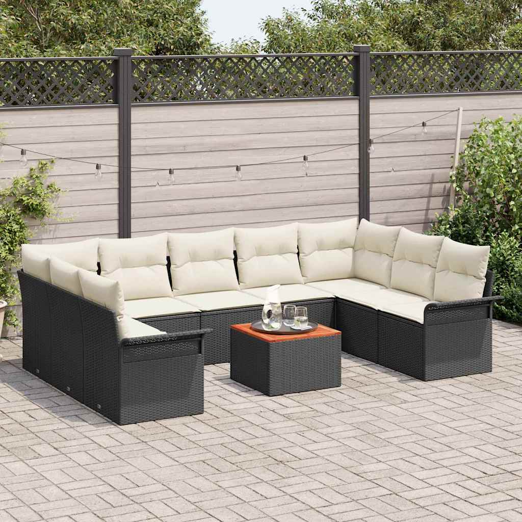Conjunto de Sofá de Jardim 10 pcs Preto e Creme 55 x 55 x 37 cm