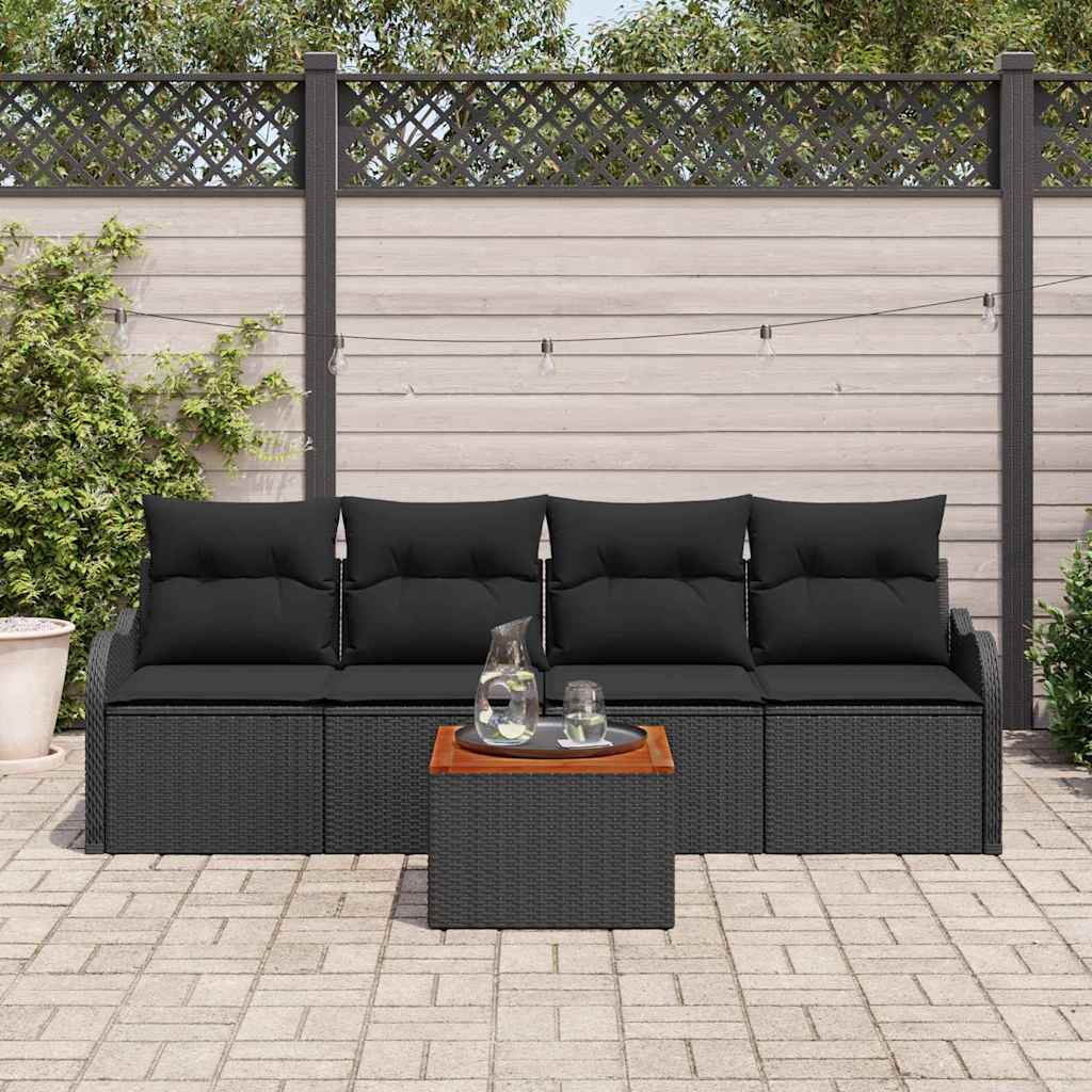 Conjunto de Sofá de Jardim Manual 5 pcs Preto 55 x 55 x 37 cm
