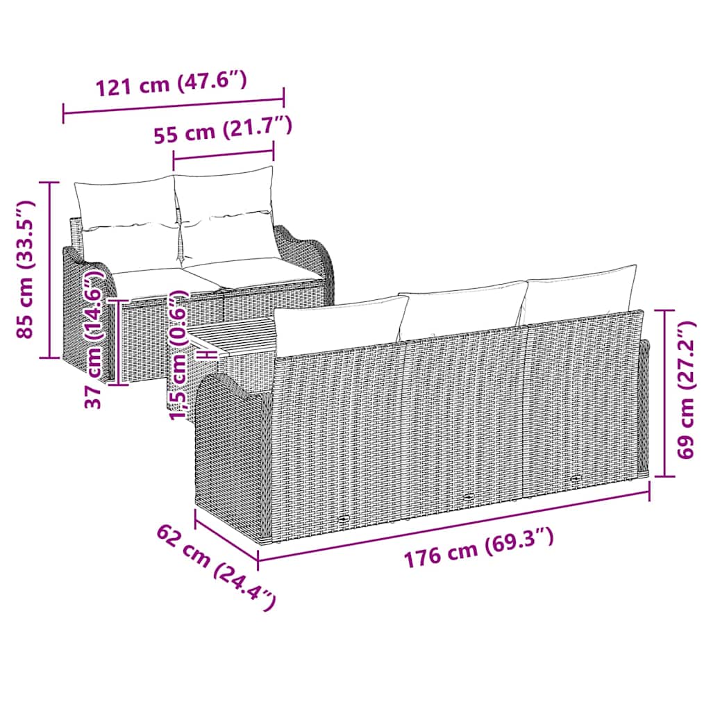 Conjunto de Sofá de Jardim 6 pcs Bege e Creme 55 x 55 x 37 cm