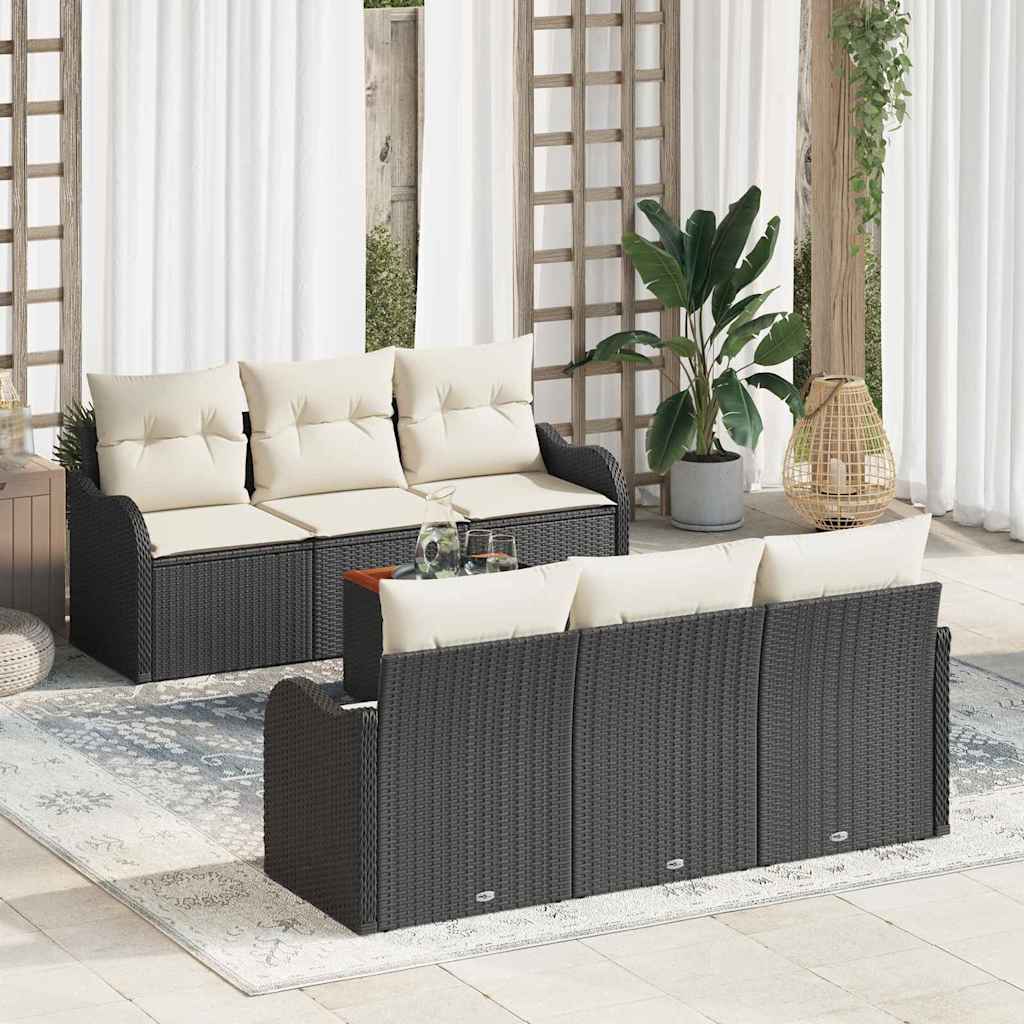 Conjunto de Sofá de Jardim 7 pcs Preto e branco