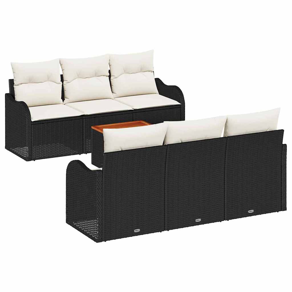 Conjunto de Sofá de Jardim 7 pcs Preto e branco