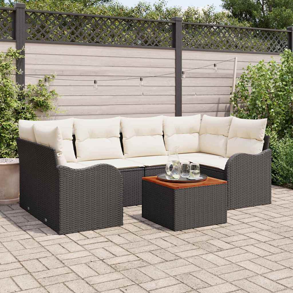 Conjunto de Sofá de Jardim 7 pcs Preto e branco