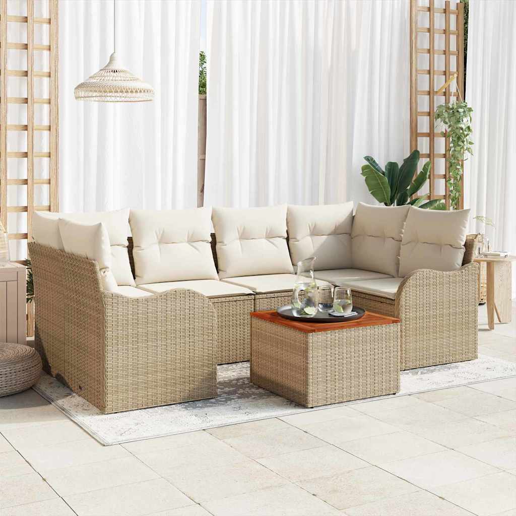 Conjunto de Sofá de Jardim 7 pcs bege e branco