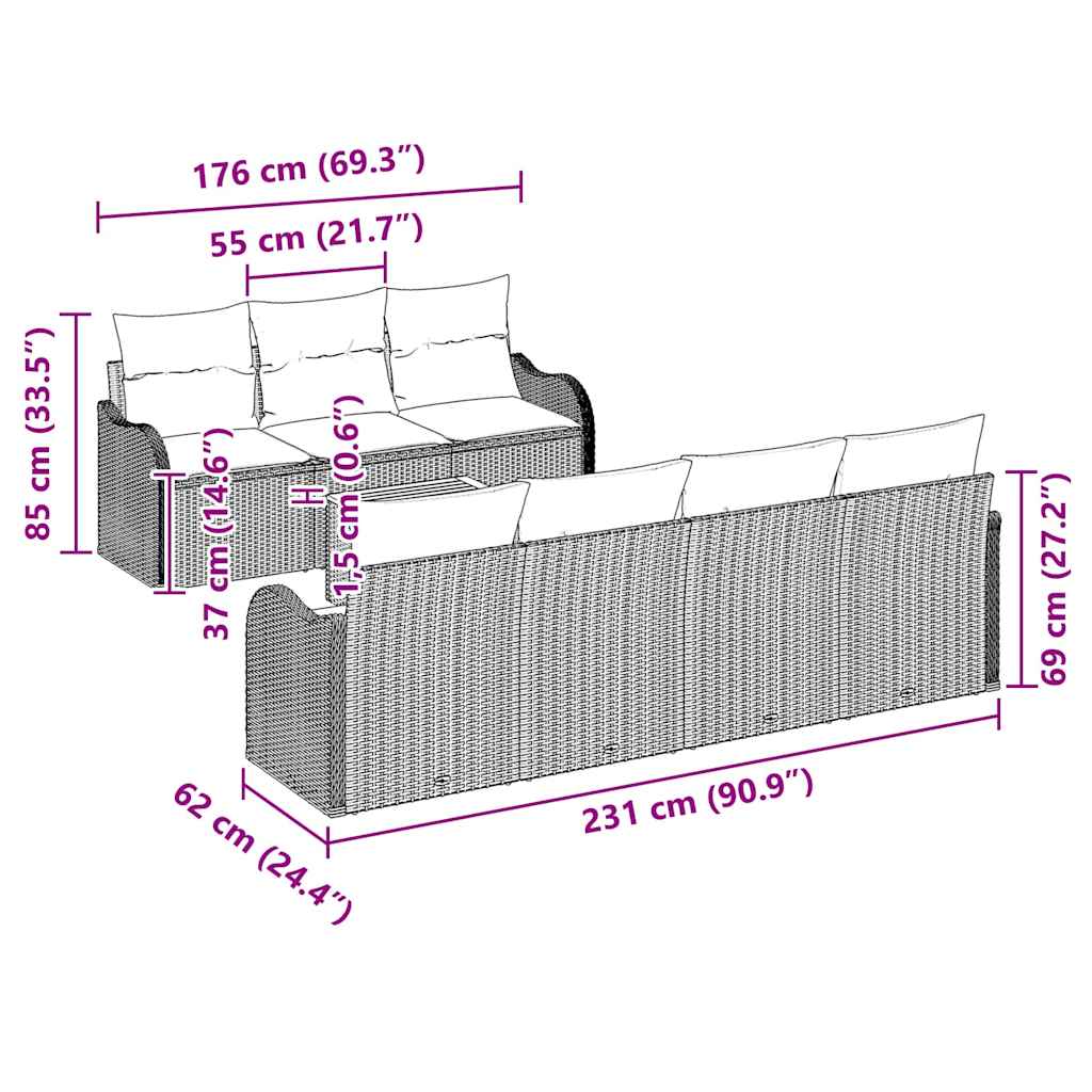 Conjunto de Sofá de Jardim 8 pcs bege e branco