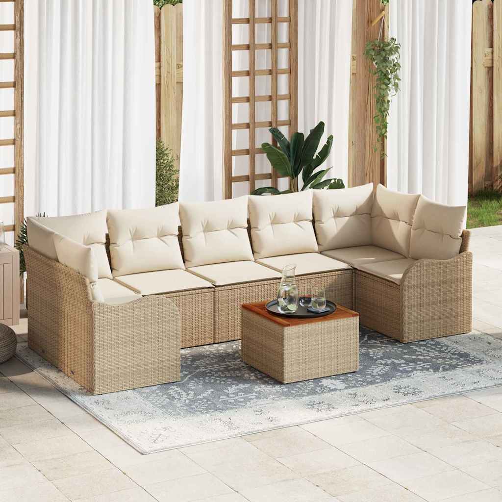 Conjunto de Sofá de Jardim 8 pcs bege e branco