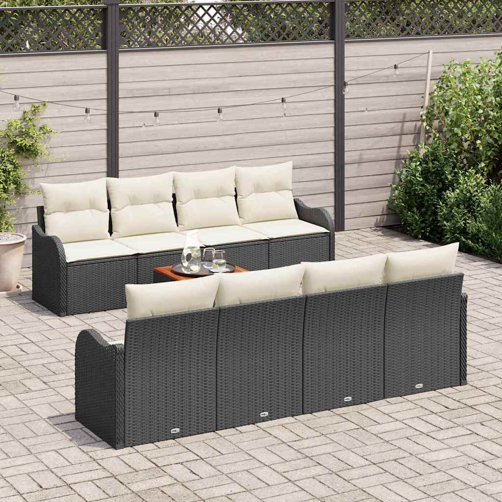 Conjunto de Sofá de Jardim 9 pcs Preto e branco
