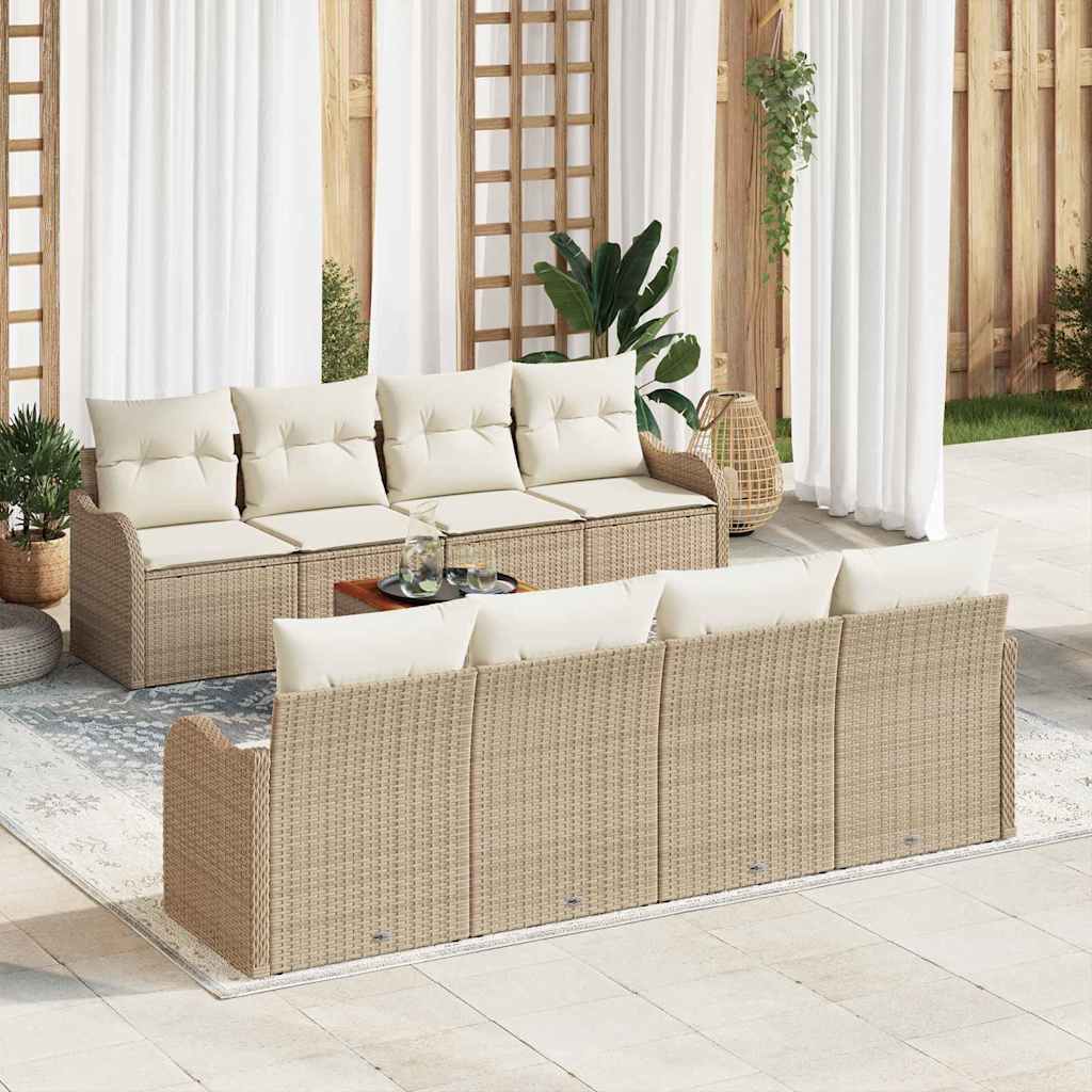 Conjunto de Sofá de Jardim 9 pcs bege e branco