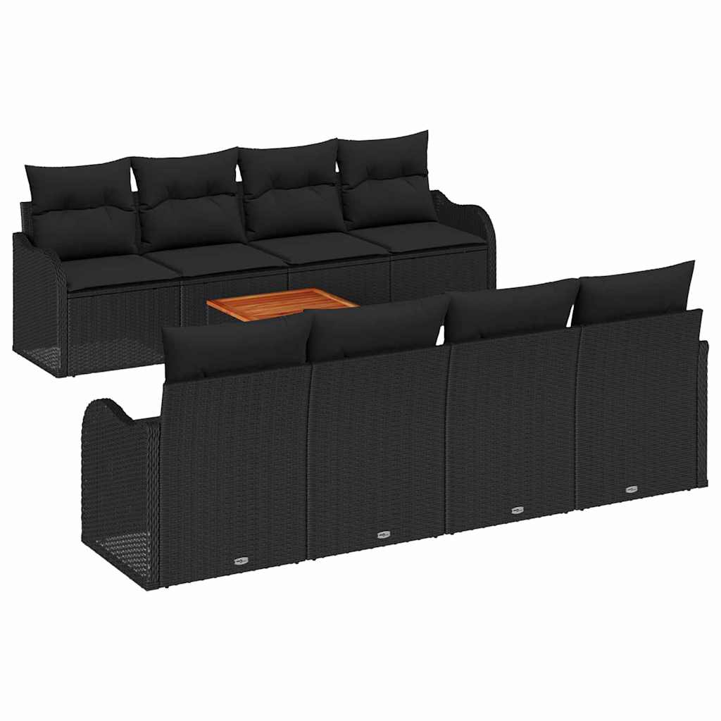 Conjunto de Sofá de Jardim 9 pcs Preto