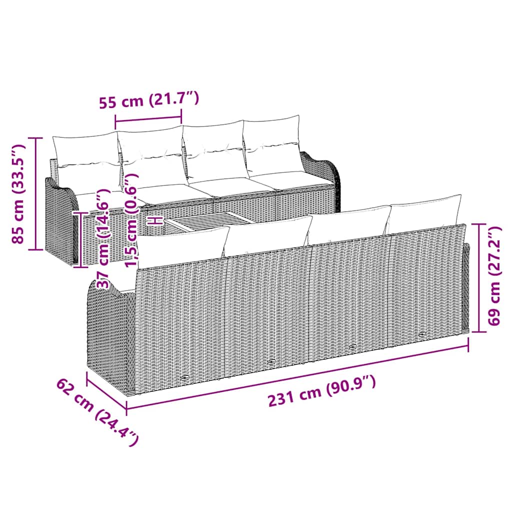 Conjunto de Sofá de Jardim 9 pcs Preto