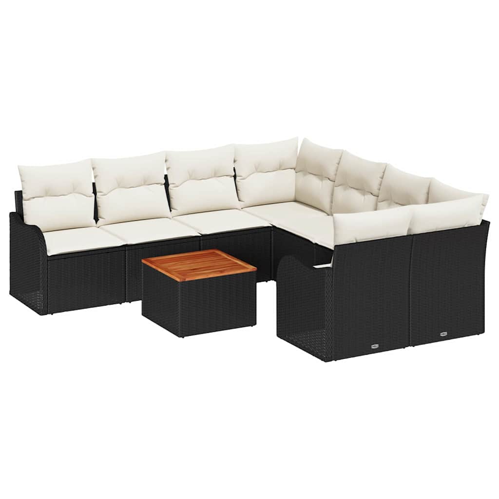 Conjunto de Sofá de Jardim 9 pcs Preto e branco