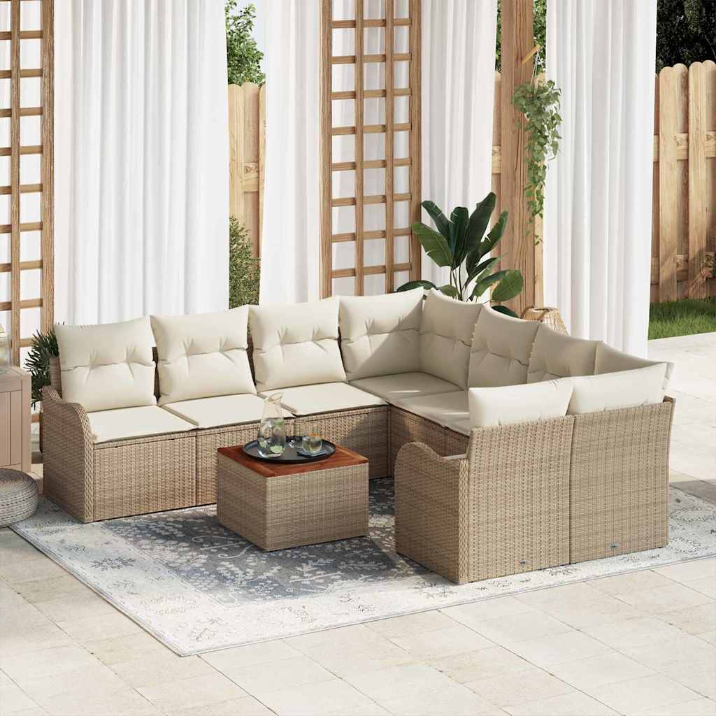 Conjunto de Sofá de Jardim 9 pcs bege e branco