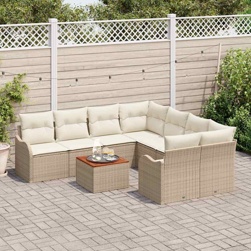 Conjunto de Sofá de Jardim 9 pcs bege e branco