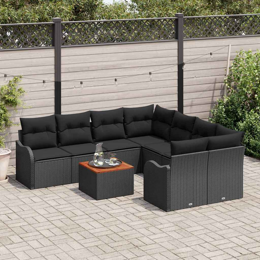 Conjunto de Sofá de Jardim 9 pcs Preto