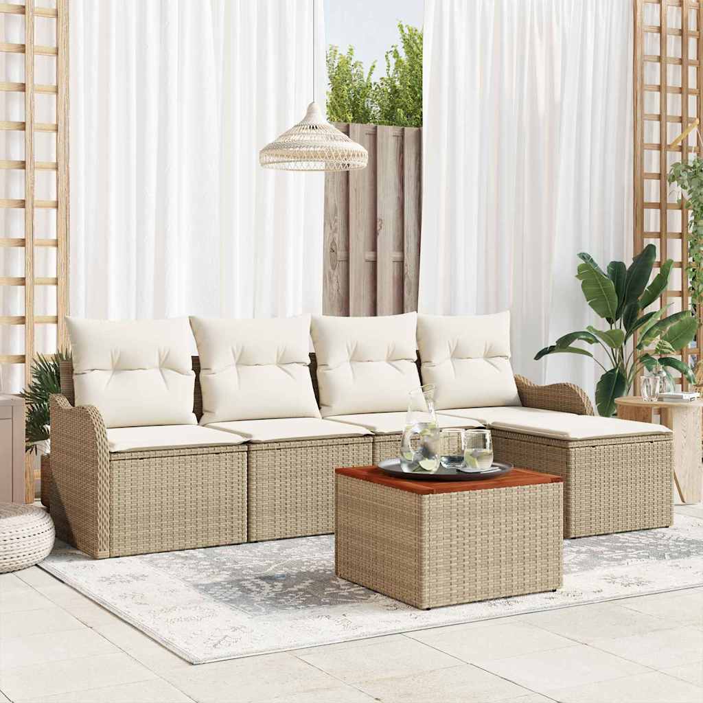 Conjunto de Sofá de Jardim 6 pcs bege e branco