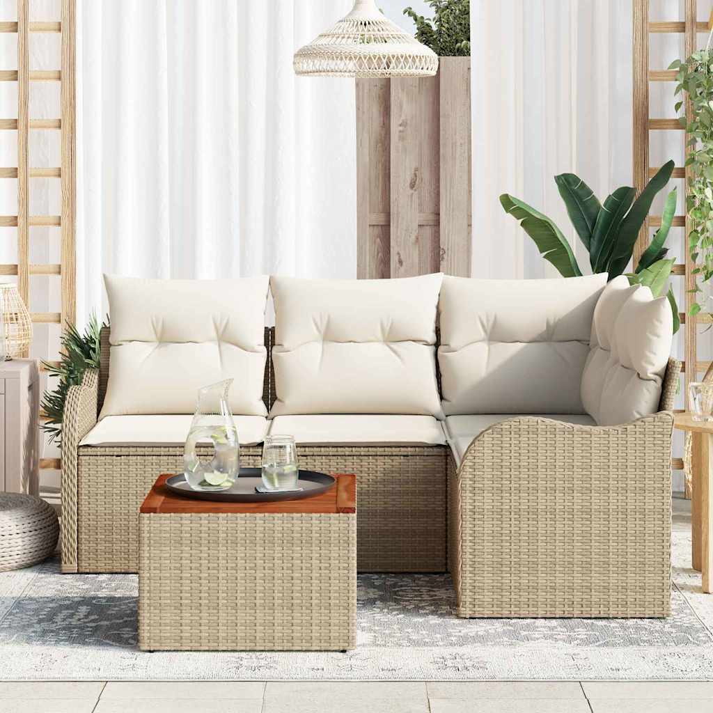 Conjunto de Sofá de Jardim 5 pcs bege e branco