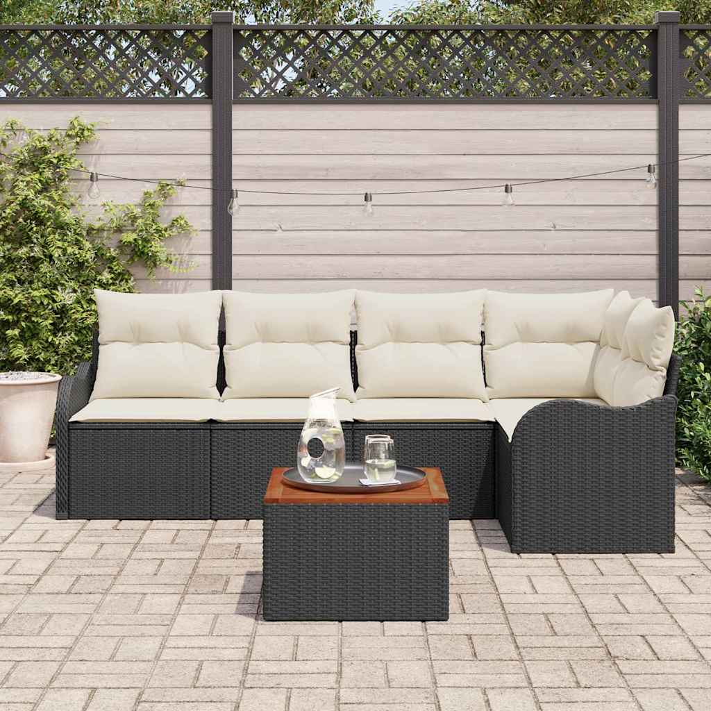 Conjunto de Sofá de Jardim 6 pcs Preto e branco