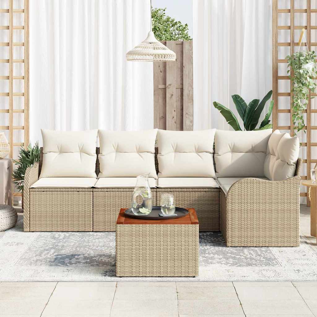 Conjunto de Sofá de Jardim 6 pcs bege e branco