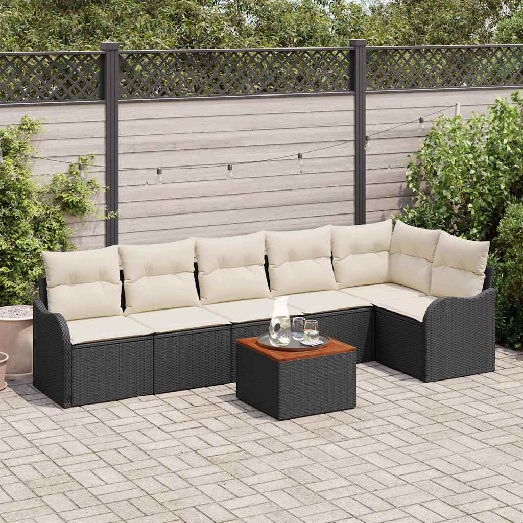 Conjunto de Sofá de Jardim 7 pcs Preto e branco
